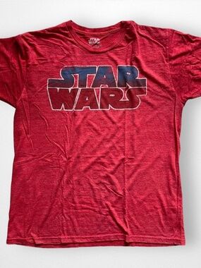 STAR WARS Logo Retro Grungy look Mens Soft Heartherd Red T-Shirt - LARGE.
